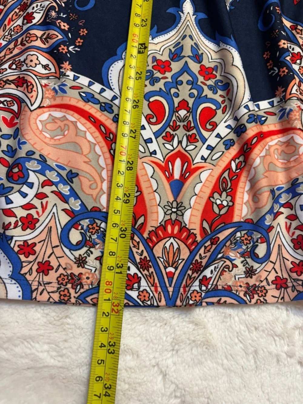 New Directions Dress Small Petite Navy Blue Paisley Floral Orange Red Mini Boho